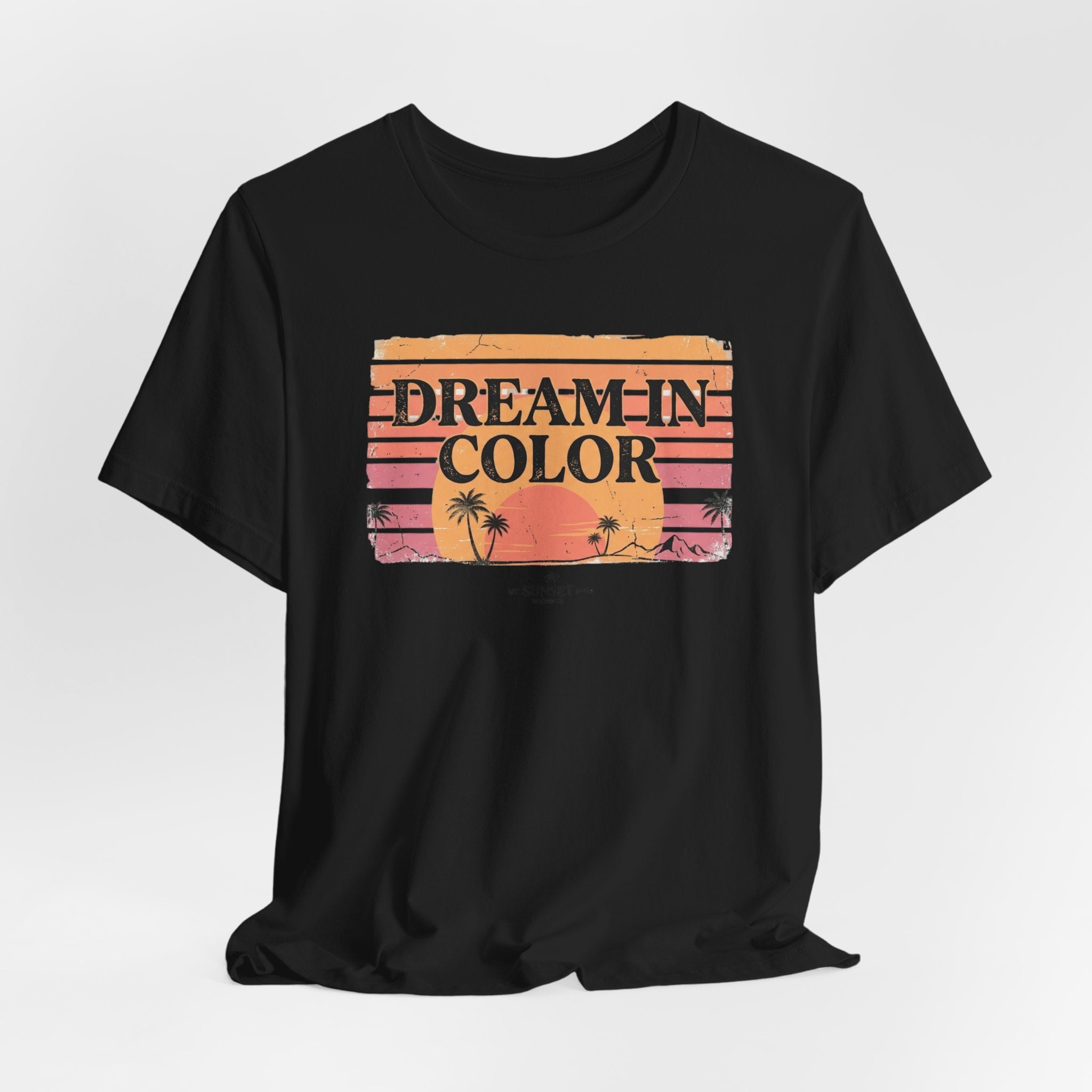 Dream In Color Retro Sunset T-Shirt — Palm Beach Graphic Tee, Vintage Summer Aesthetic Shirt