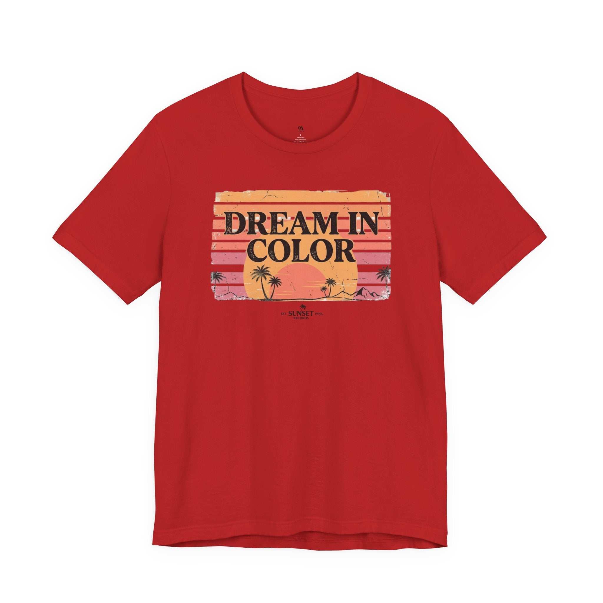Dream In Color Retro Sunset T-Shirt — Palm Beach Graphic Tee, Vintage Summer Aesthetic Shirt