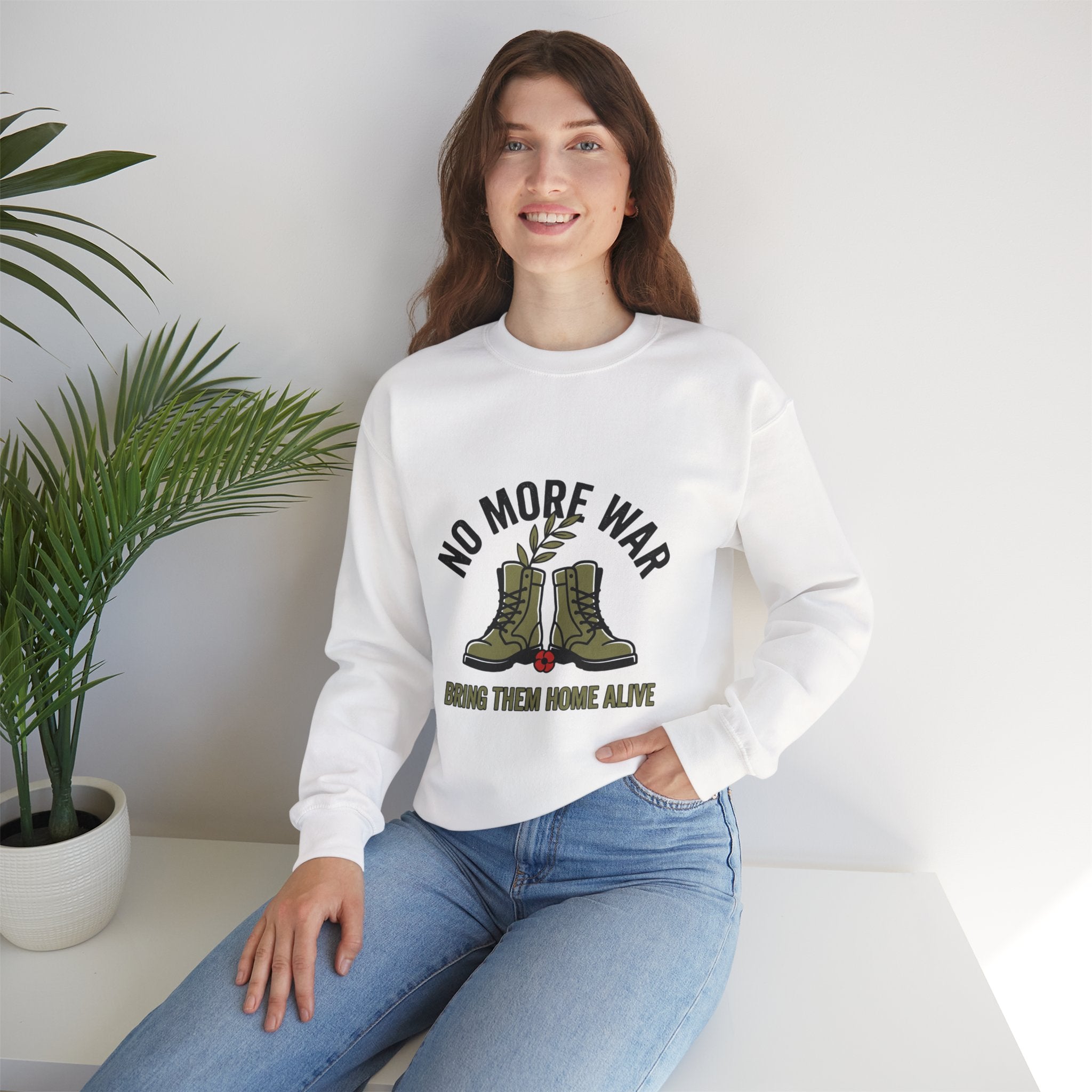 No More War Crewneck Sweatshirt | Bring Them Home, Peace, Solidarity