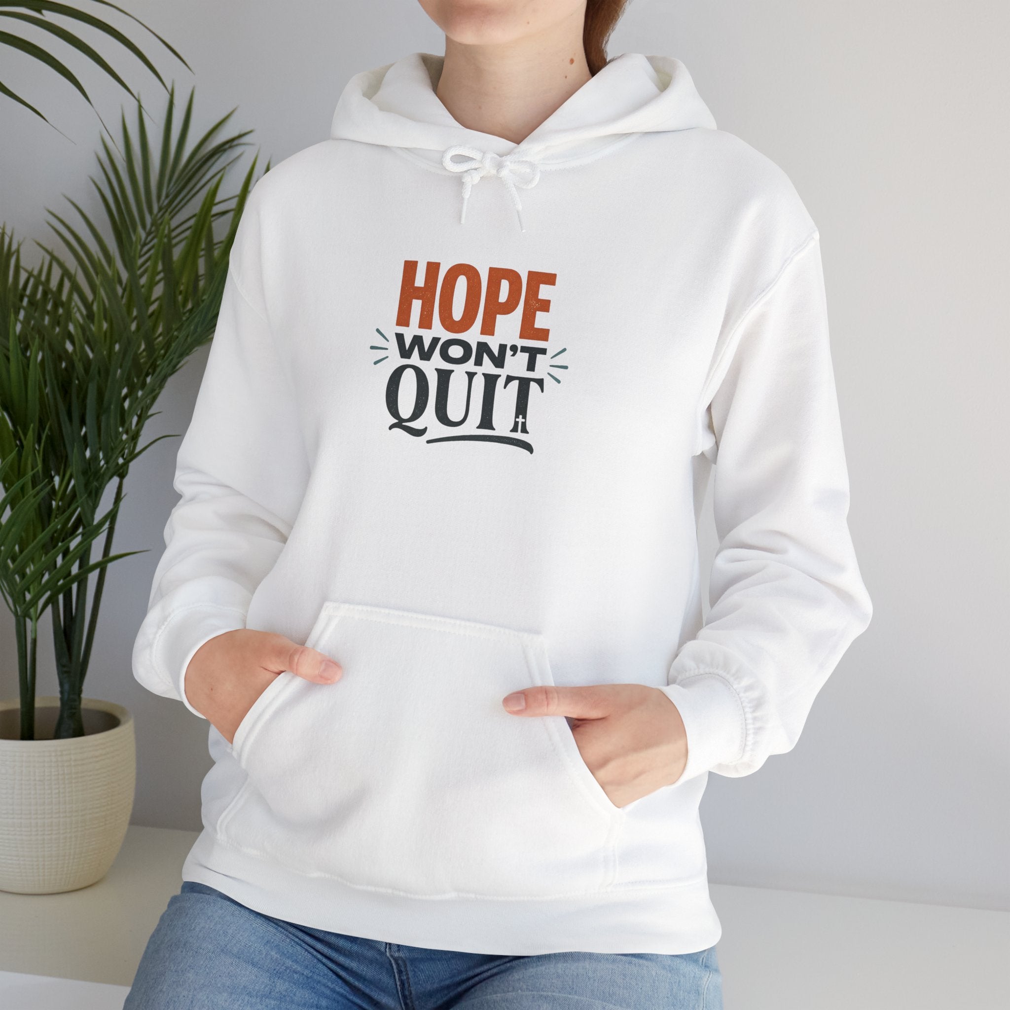 Hope Won't Quit Hoodie | faith streetwear, bold type, washed vintage