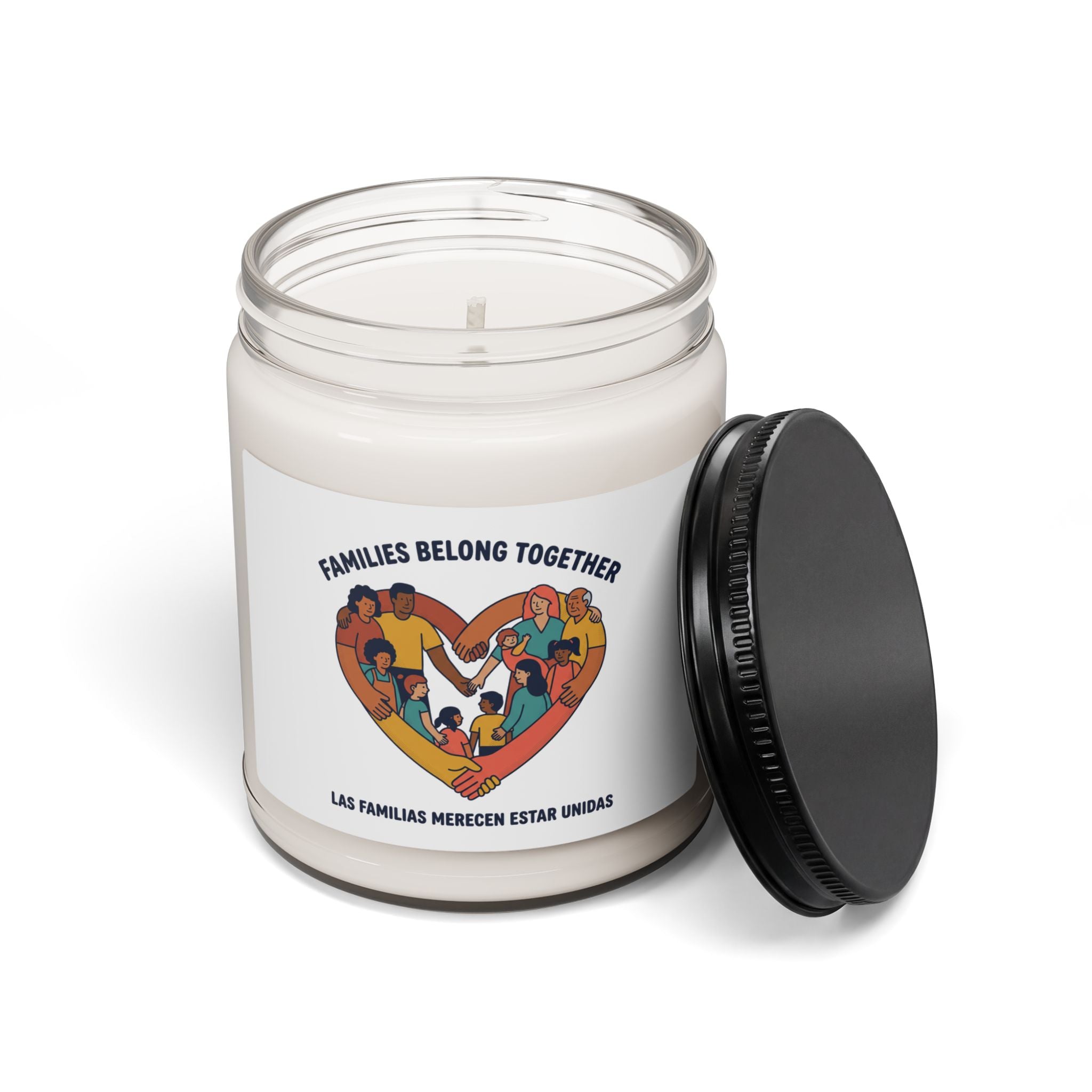 Families Belong Together Soy Candle, solidarity family unity, bilingual message
