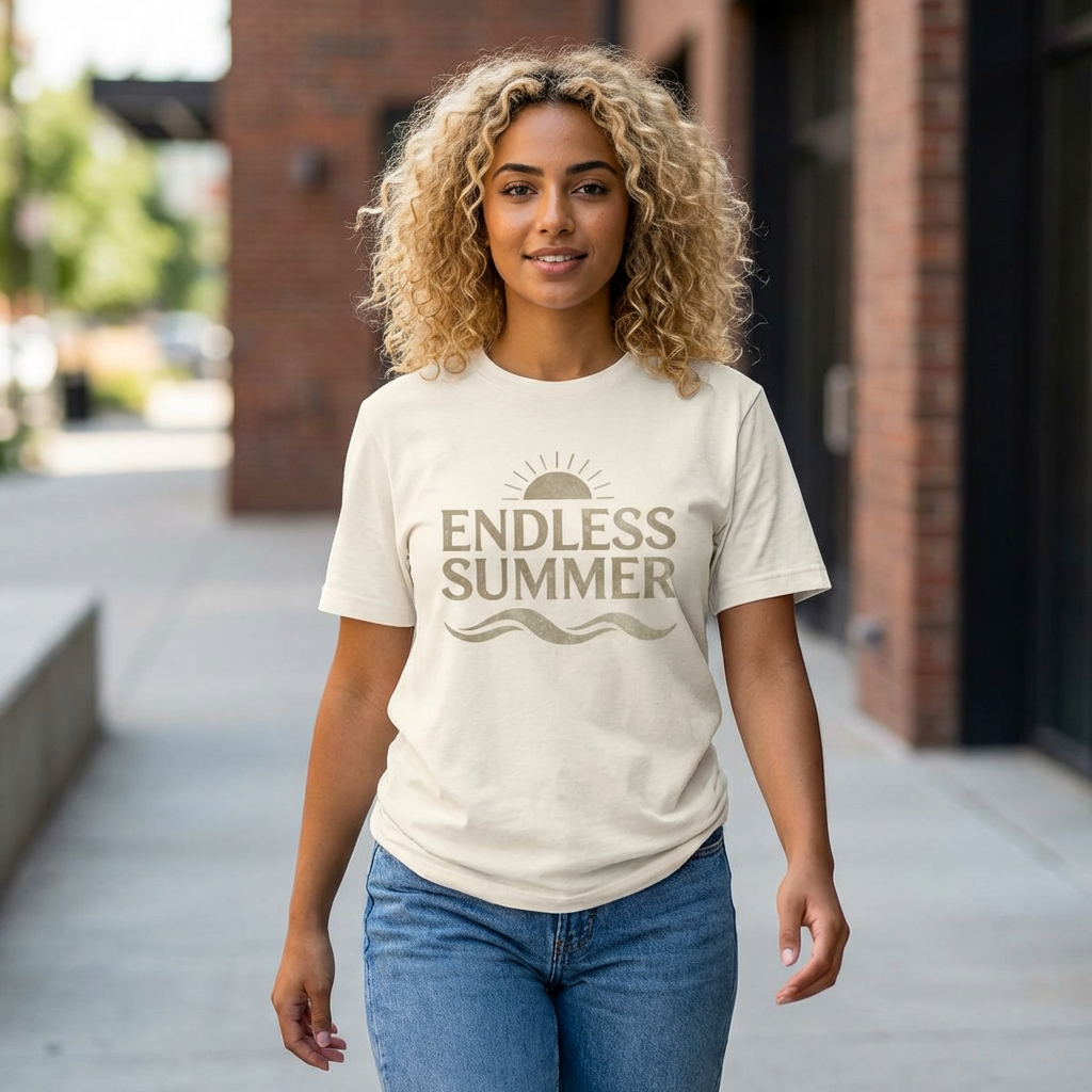 Endless Summer Vintage Sun & Waves T-Shirt – Retro Beach Graphic Tee, Unisex Summer Shirt