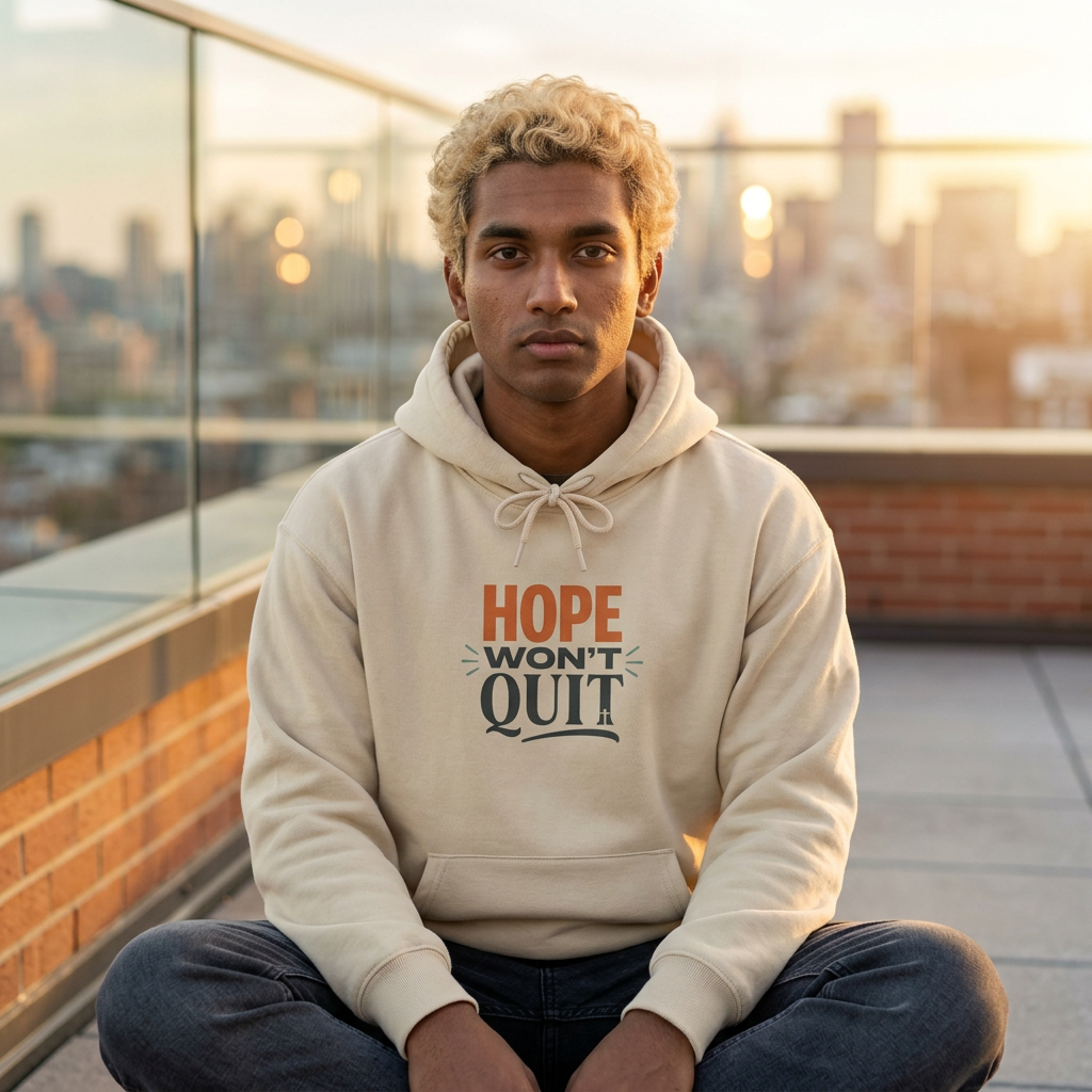 Hope Won't Quit Hoodie | faith streetwear, bold type, washed vintage