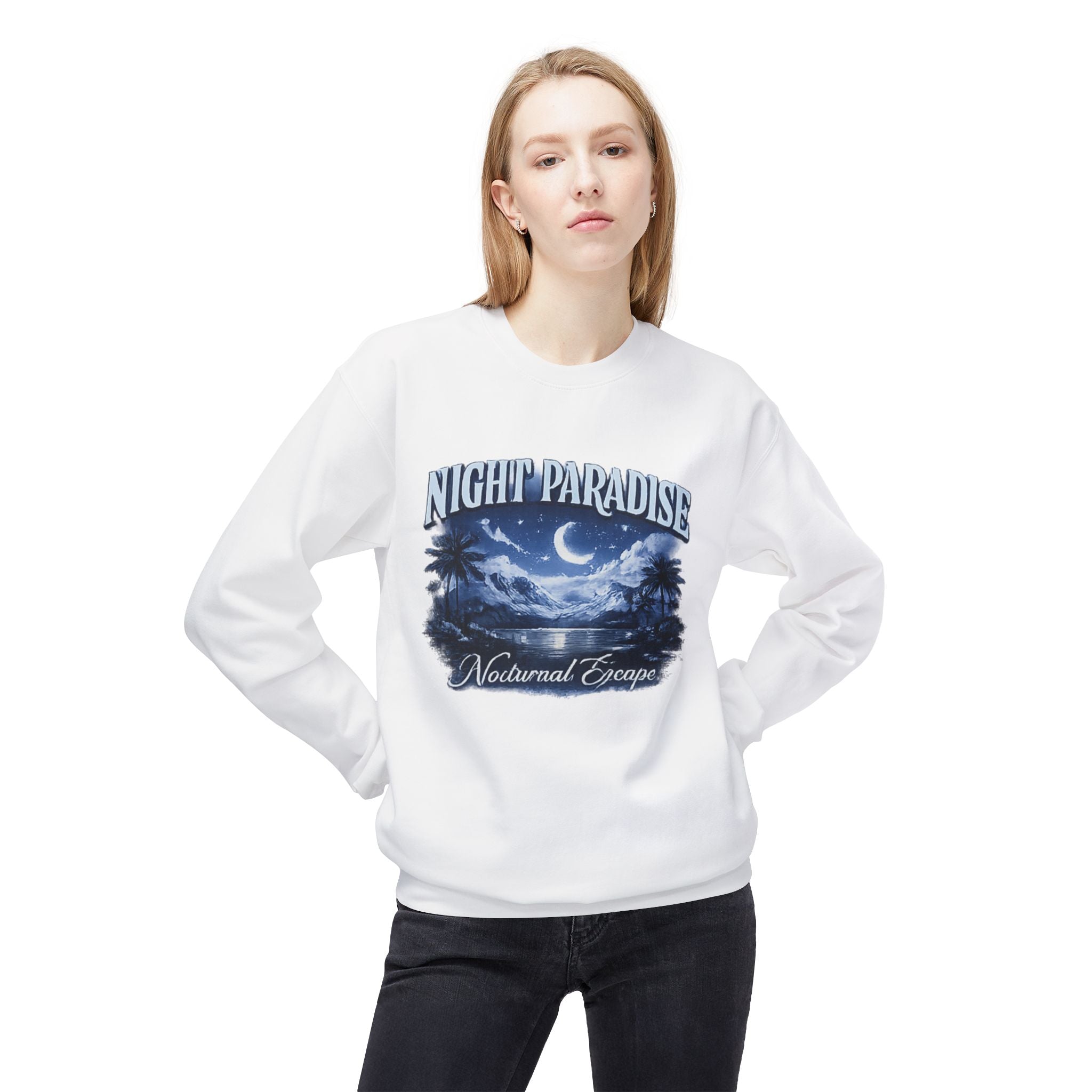 Night Paradise Crewneck Sweatshirt — Nocturnal Escape Graphic