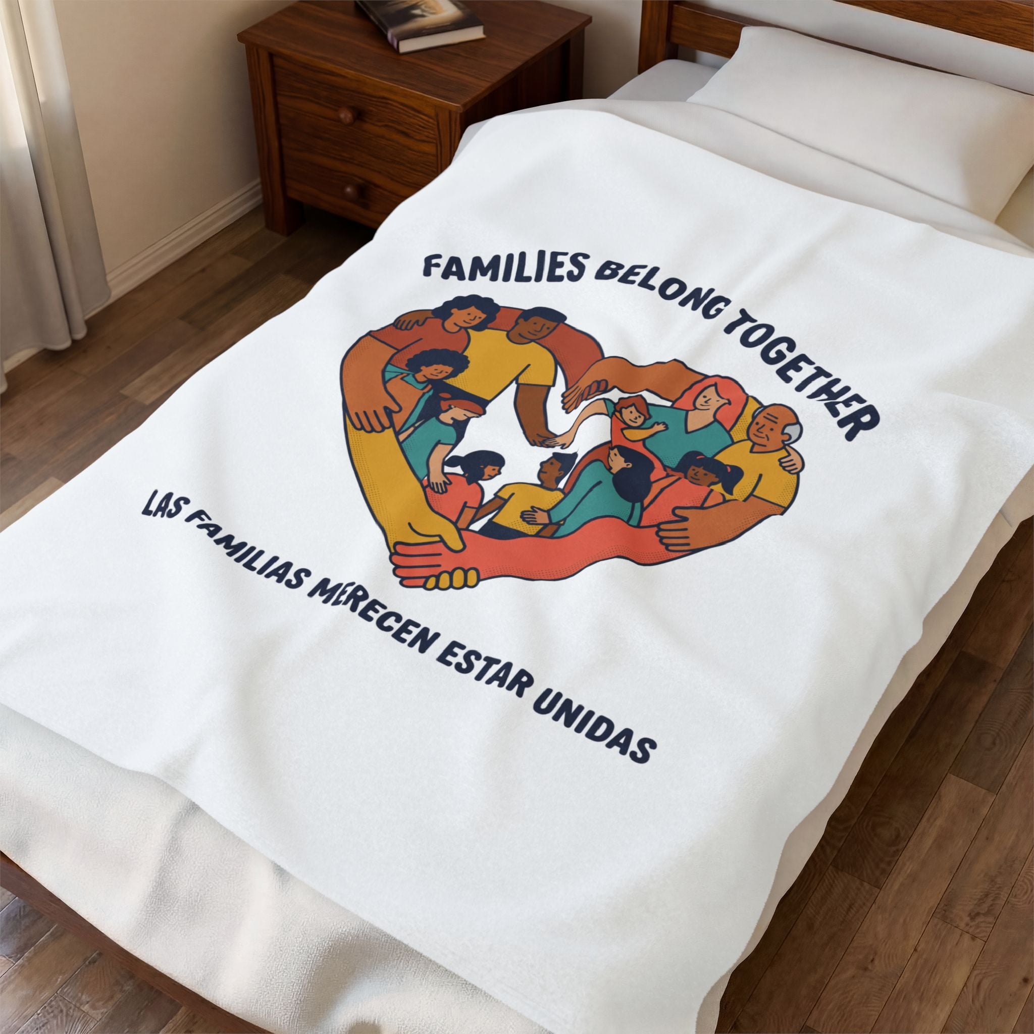 Families Belong Together Velveteen Blanket | family unity, bilingual solidarity