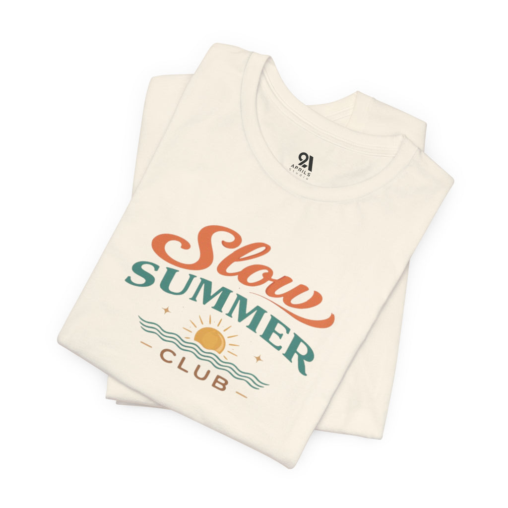 Slow Summer Club T-Shirt | Minimalistisches Ästhetik T-Shirt | Küstenurlaub Outfit | Unisex Relaxed Fit
