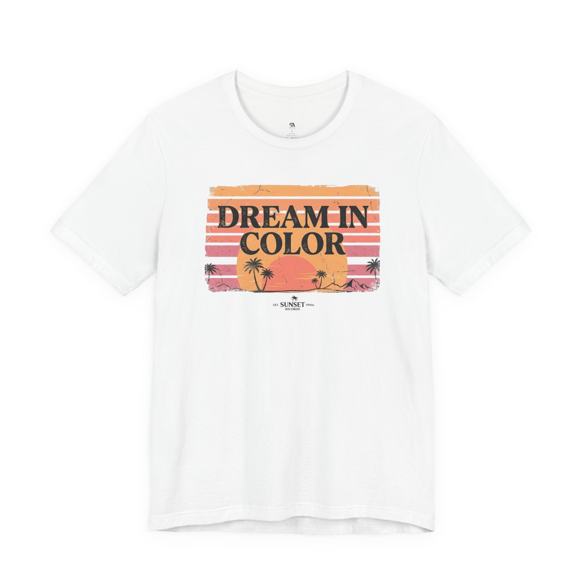 Dream In Color Retro Sunset T-Shirt — Palm Beach Graphic Tee, Vintage Summer Aesthetic Shirt