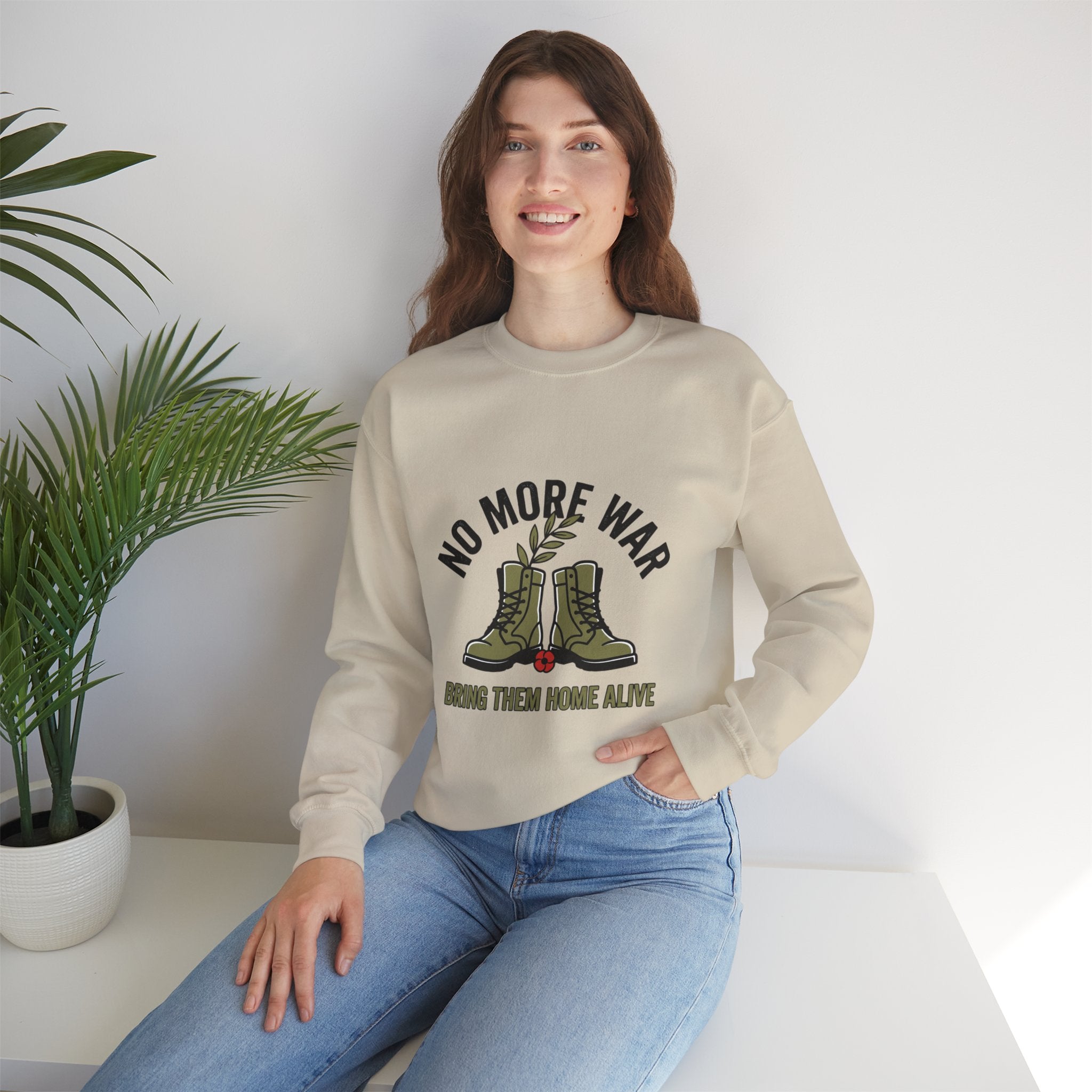 No More War Crewneck Sweatshirt | Bring Them Home, Peace, Solidarity