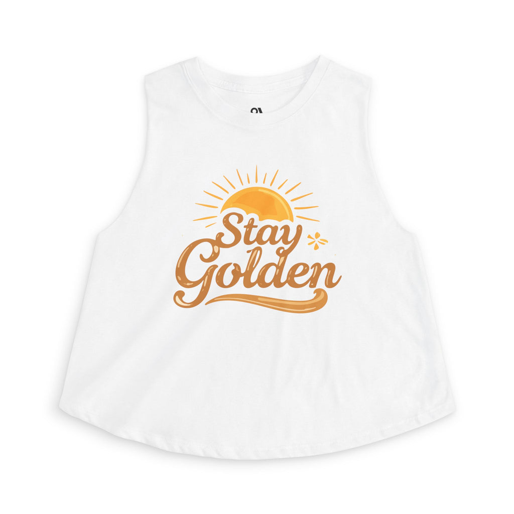 Golden Stay Women’s Crop Top – Retro Sun Graphic Summer Tank, Inspirational Aesthetic Beach Crop Tee
