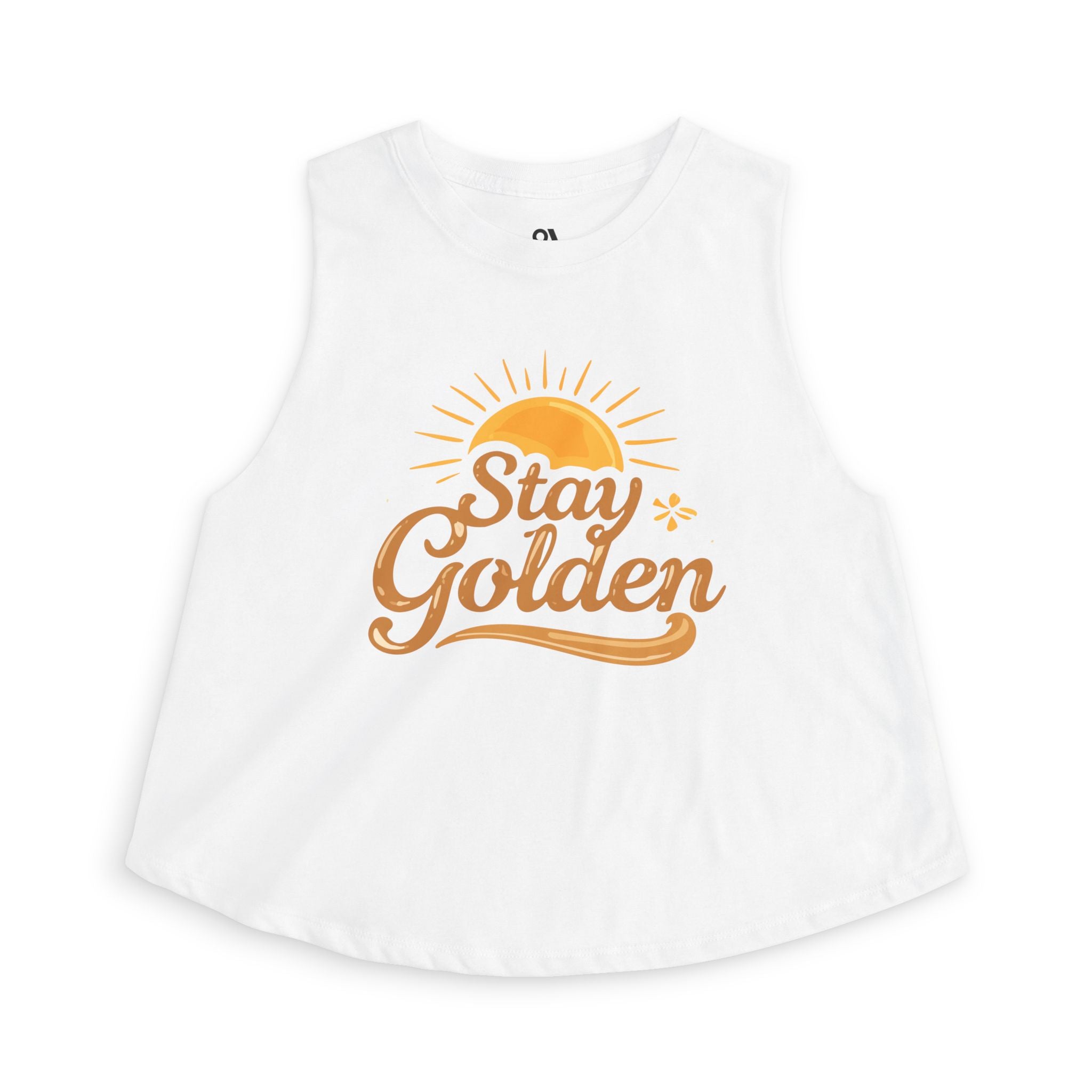 Golden Stay Women’s Crop Top – Retro Sun Graphic Summer Tank, Inspirational Aesthetic Beach Crop Tee