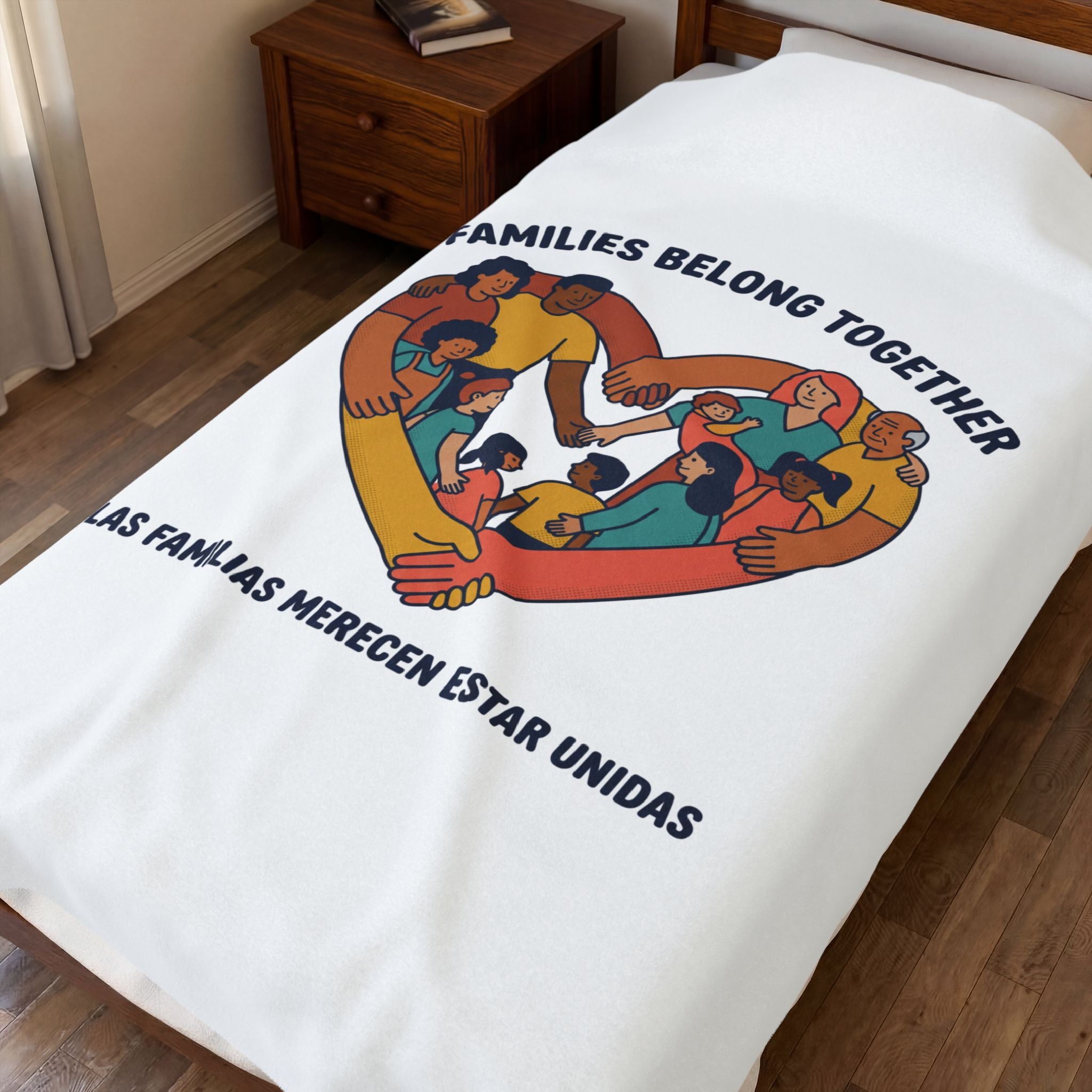 Families Belong Together Velveteen Blanket | family unity, bilingual solidarity