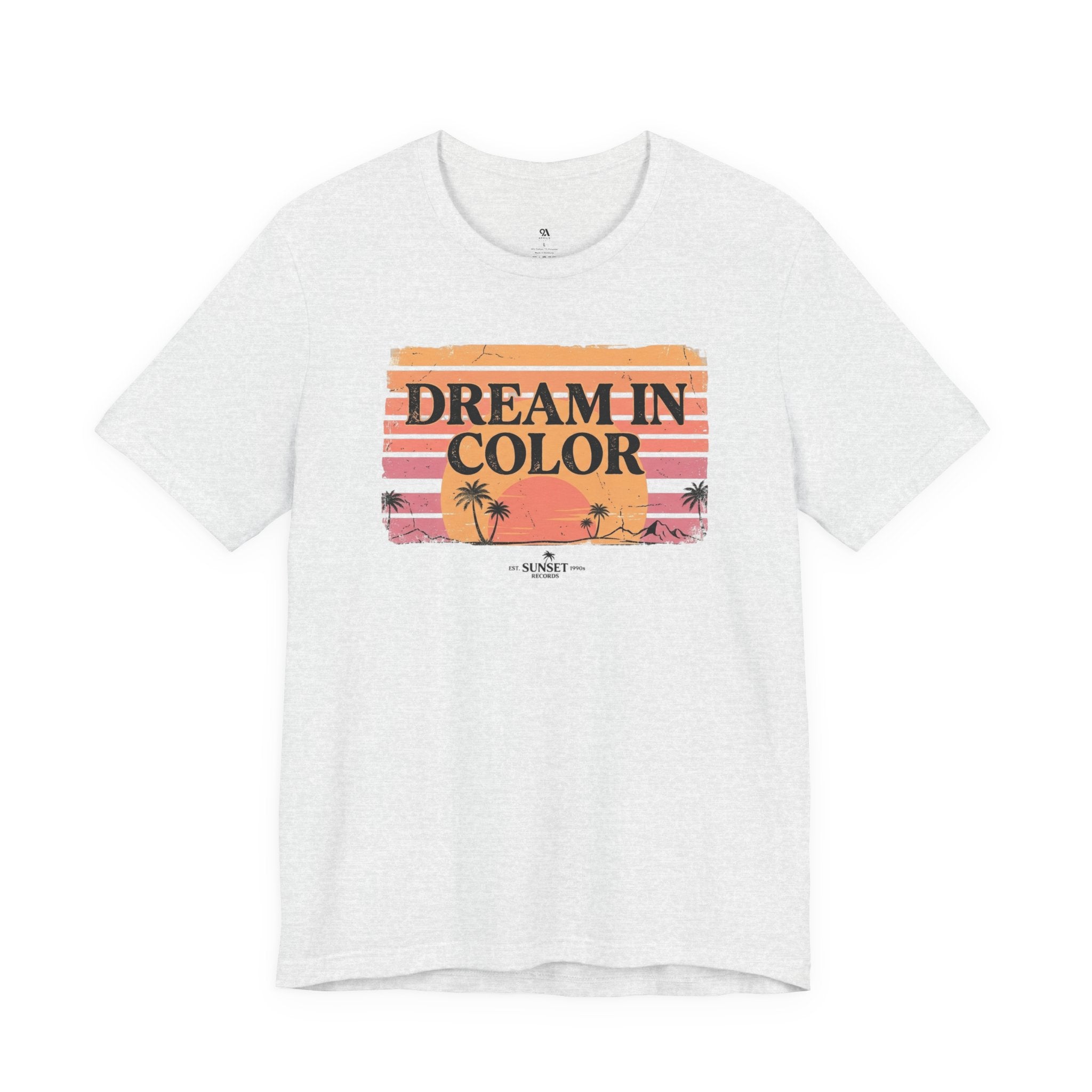Dream In Color Retro Sunset T-Shirt — Palm Beach Graphic Tee, Vintage Summer Aesthetic Shirt