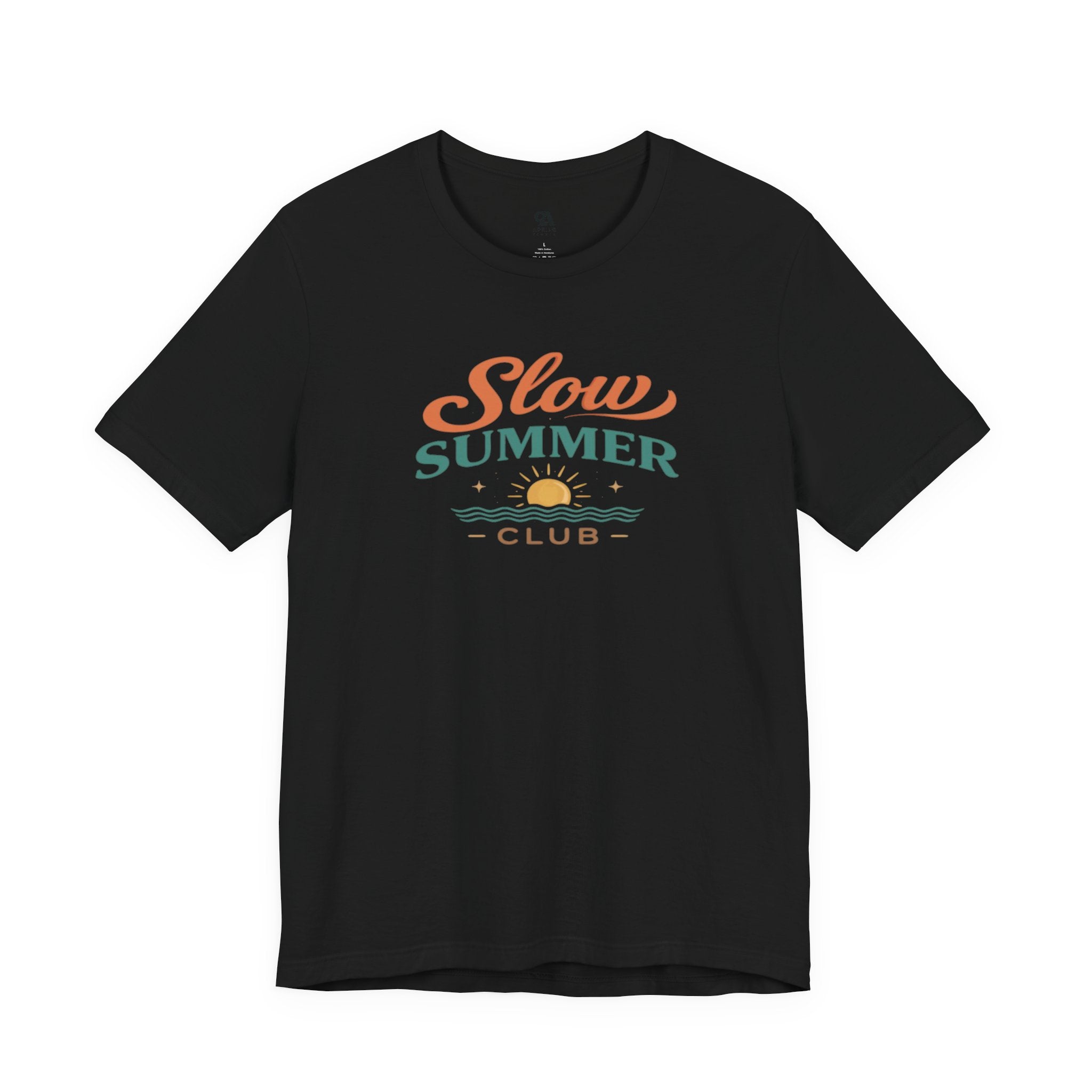 Slow Summer Club Black T-Shirt - Unisex Relaxed Fit Beach Tee