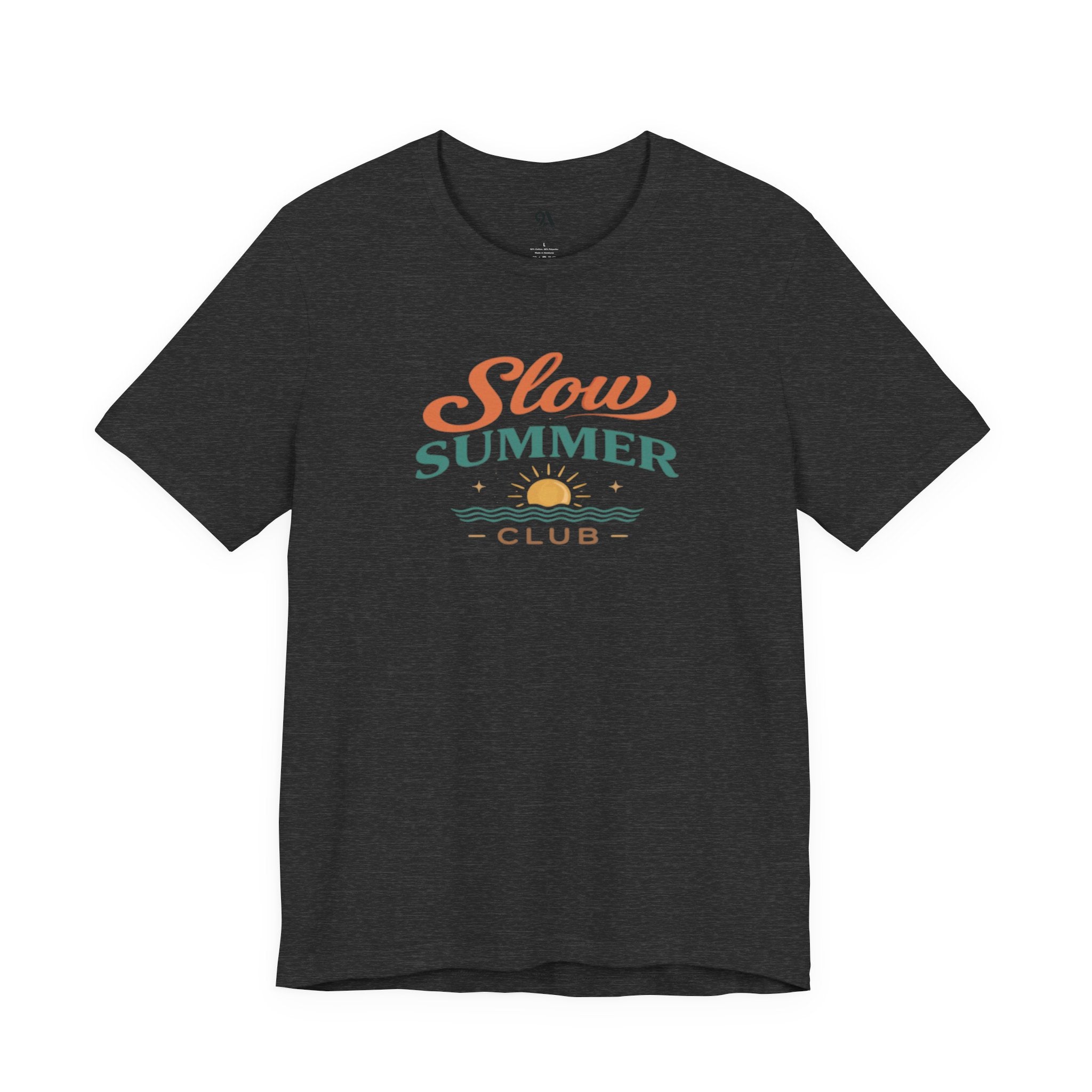 Slow Summer Club Dark Grey Tee - Minimal Coastal Vacation Outfit
