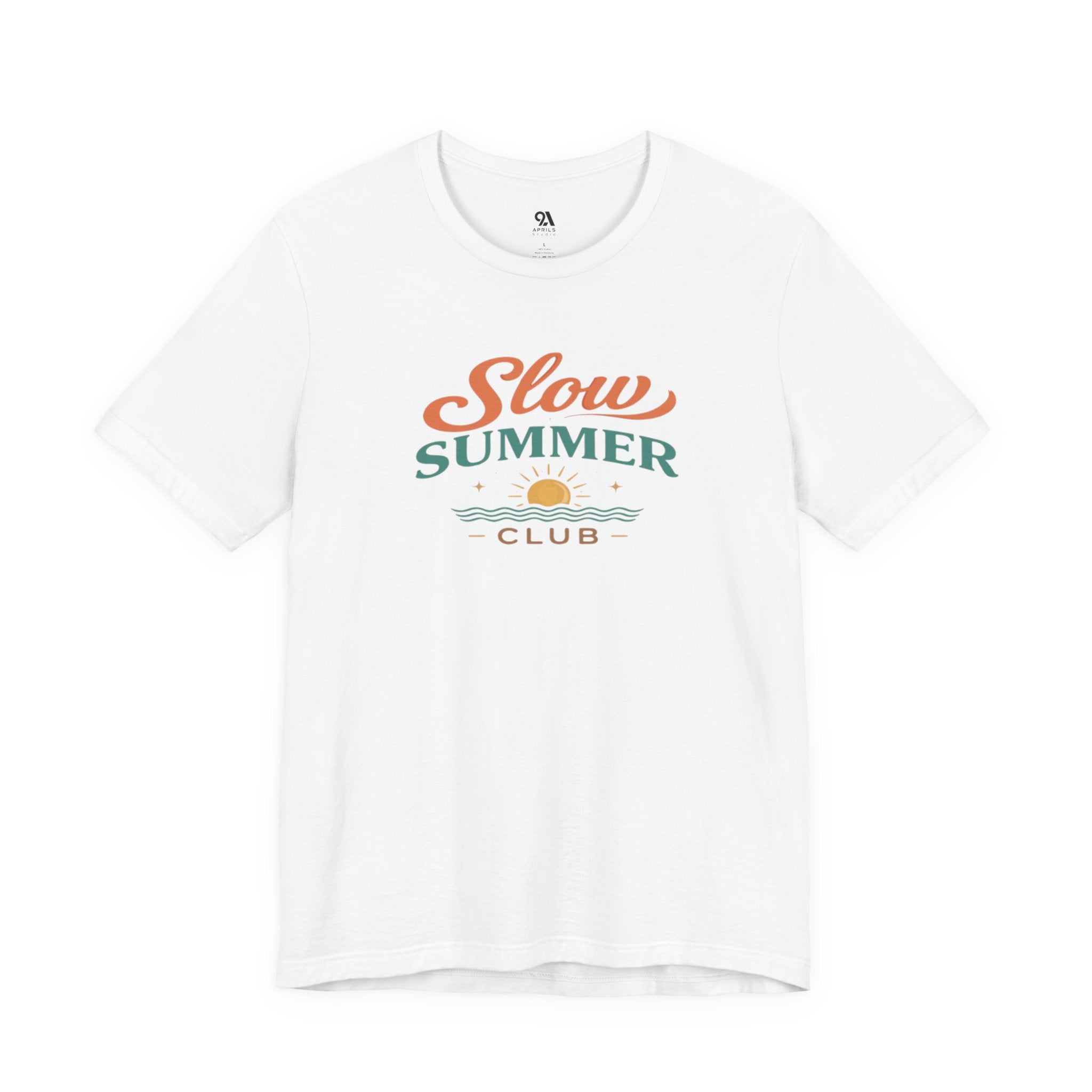Slow Summer Club T-Shirt - Minimal Coastal Aesthetic Tee in White